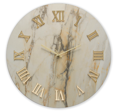 Art. 659 Orologio da Parete in Kerlite® Gardenia Antique Brown con Numeri Romani Dorati - Ø 50 cm