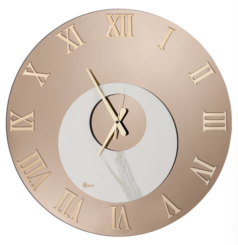Art S/006 Orologio di Design a Cerchi Sovrapposti in Specchio Bronzo e Marmo - Ø 80 cm
